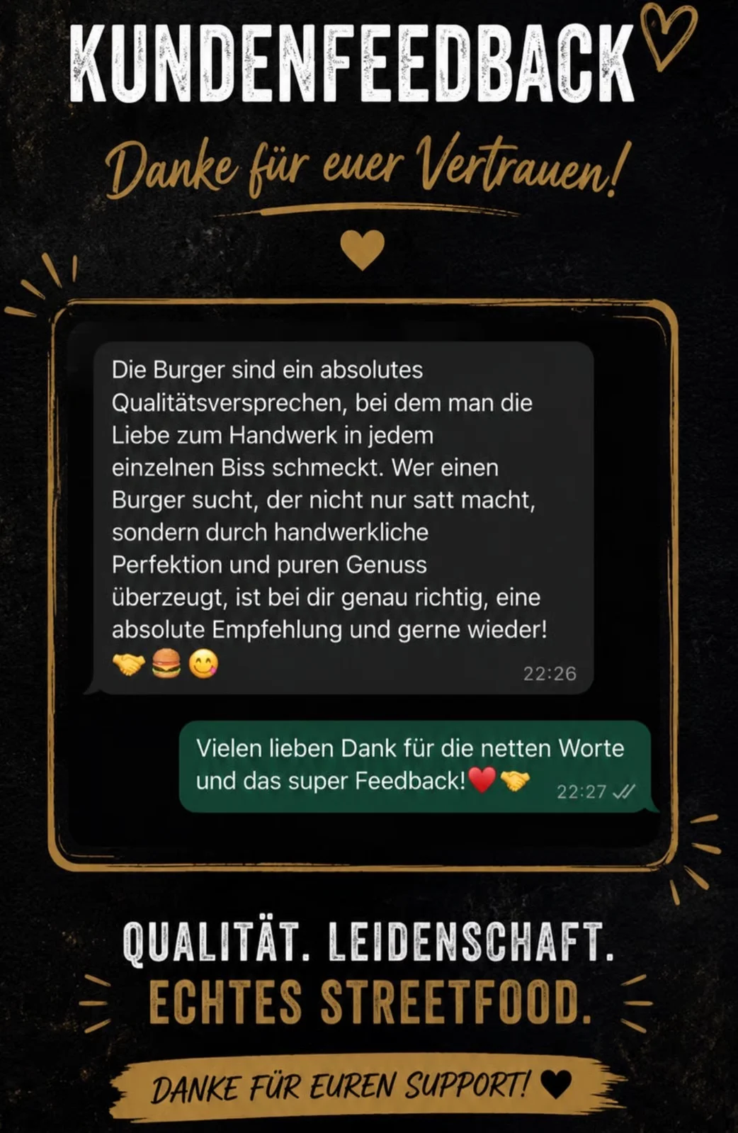 Customer feedback about the burgers